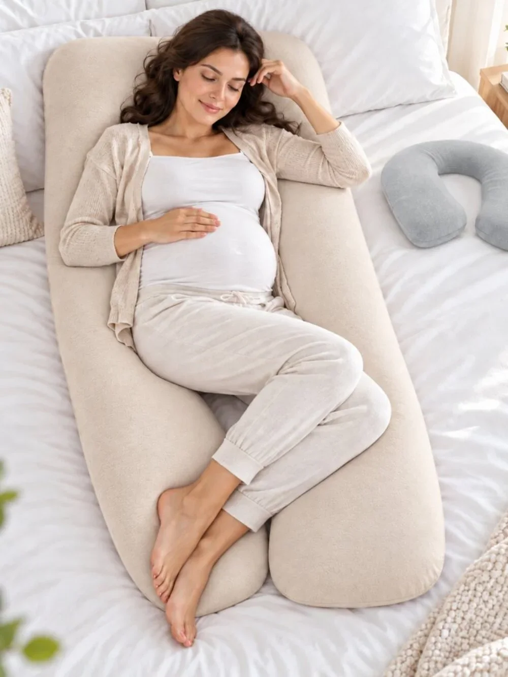 MSRP $85 – Bloom & Bond Pregnancy Pillow + Travel Pillow Set – BEIGE – NIB